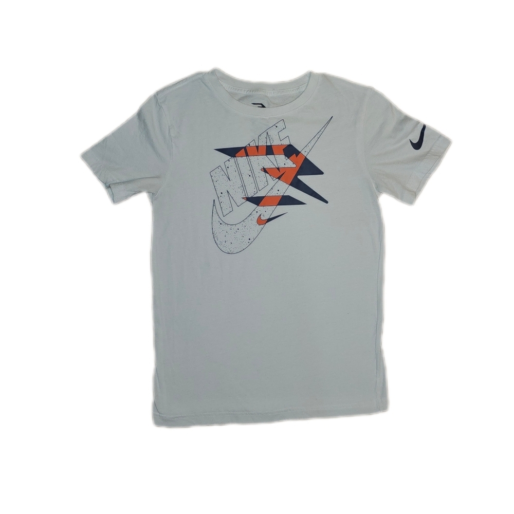Nike White and Orange/blue Graphic Tee, Boys L